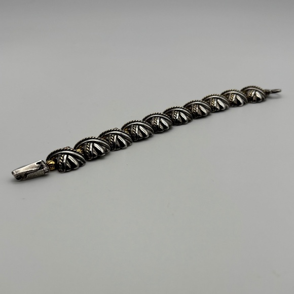 Vintage Premier Designs Silver Plated Gold Plated Chunky X Links Bracelet Marked - Picture 4 of 16